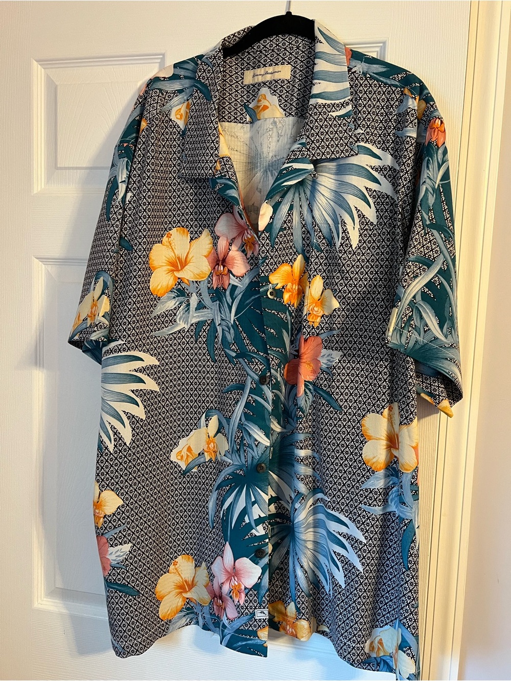 Tommy Bahama Teal and Yellow Floral Button-Down Camp Shirt